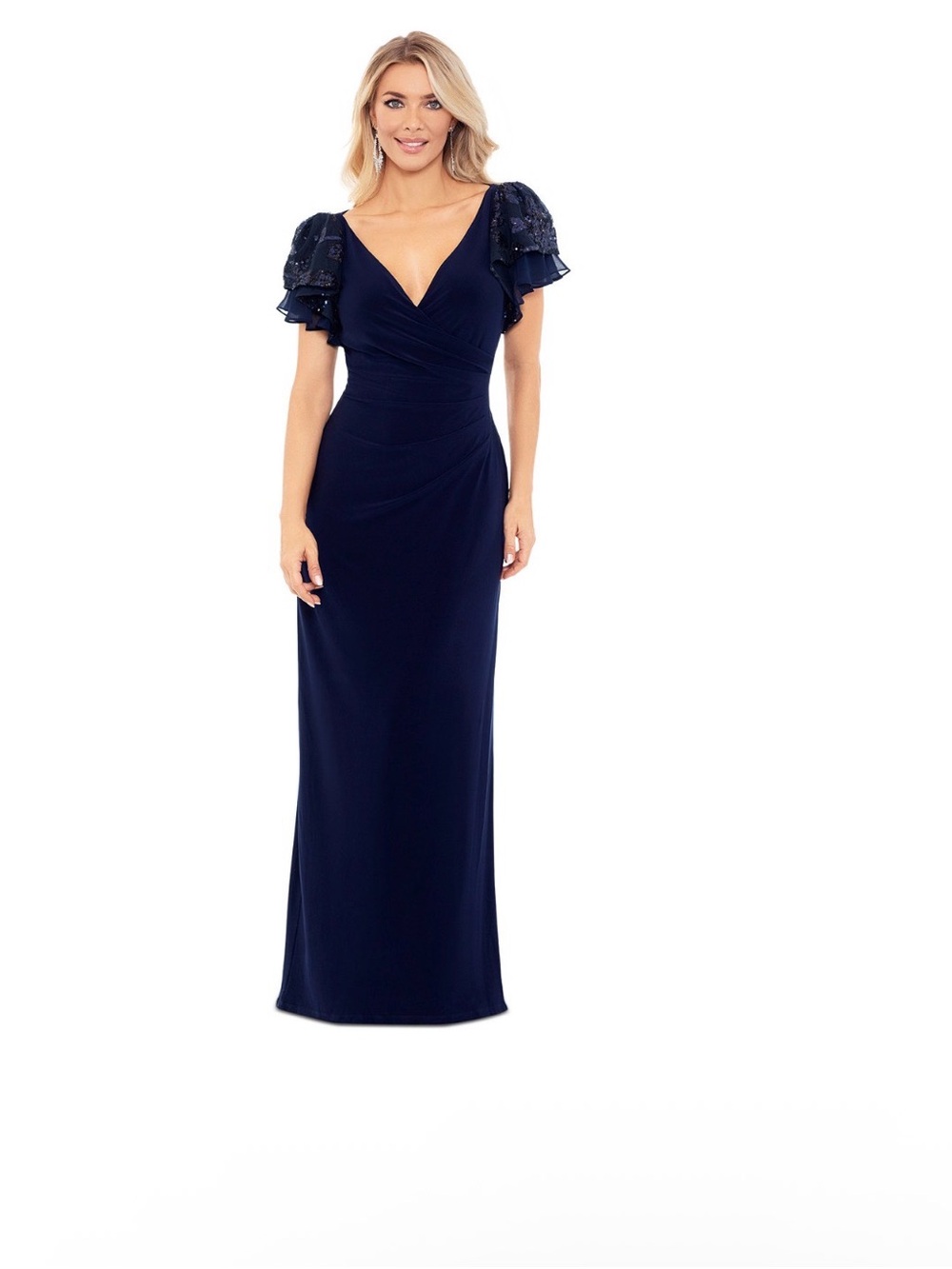 Betsy & Adam Size 2P NWT Navy Sequin Short Sleeve Formal Evening Gown GALA MOB - Picture 2 of 15